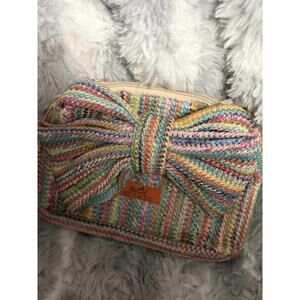 Straw Clutch Purse with Bow Handle